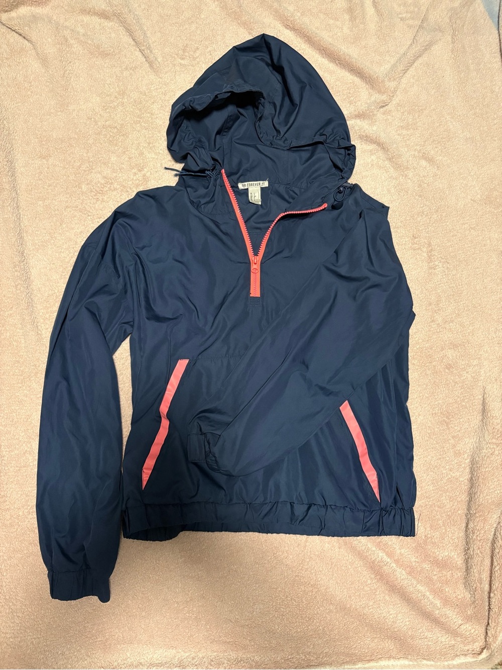 Forever 21 Navy Hooded Windbreaker with Pink Trim